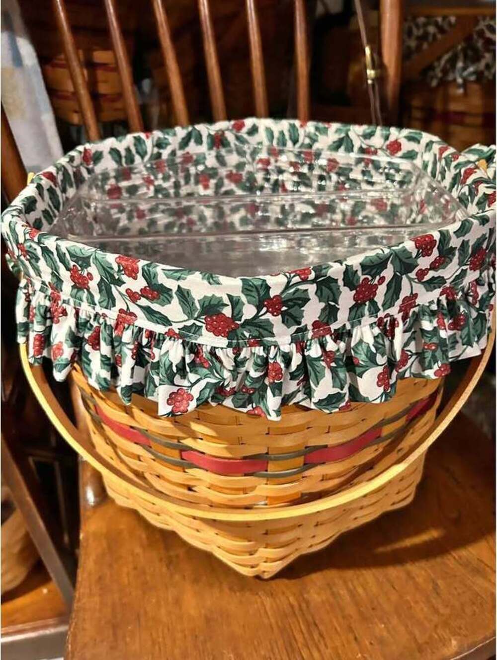 Longaberger Holiday hostess Snowflake basket with holly liner 3 part protector